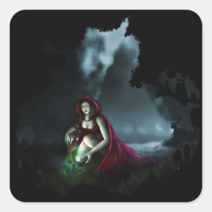 Little Red Riding Hood & de Magic Mushrooms Vierkante Sticker