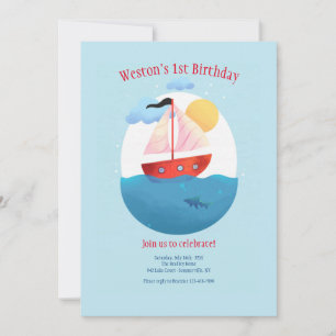 Little Red Sailboat Invitation Kaart