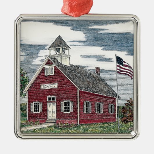 Little Red Schoolhouse Premium Square Ornament (Voorkant)