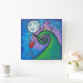 Little Red Tea Cup in Flight Clock Vierkante Klok (Huis)