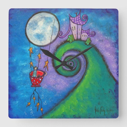 Little Red Tea Cup in Flight Clock Vierkante Klok (Voorkant)