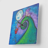 Little Red Tea Cup in Flight Clock Vierkante Klok (Hoek)