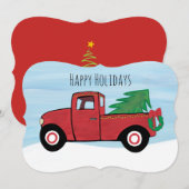Little Red Truck Carte postale de Noël Envelope In (Devant / Derrière)
