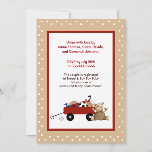 Little Red Wagon & Teddy Bear 5x7 Nodig tweezijdig Kaart (Achterkant)