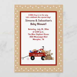 Little Red Wagon & Teddy Bear 5x7 Nodig tweezijdig Kaart