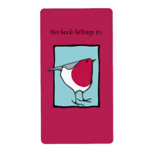 Little Robin blue Bookplate-label Etiket