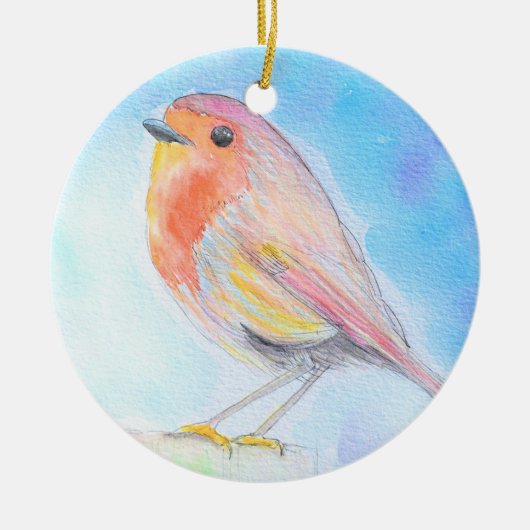 Little Robin Waterverf Painting Keramisch Ornament (Voorkant)