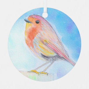Little Robin Waterverf Painting Metalen Ornament