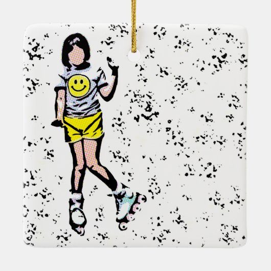 Little Rollerblader Girl Keramisch Ornament (Achterkant)