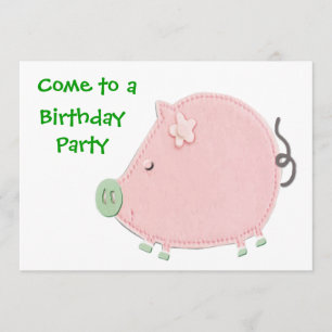 Little Round Pink Piggy Birthday Party Kaart