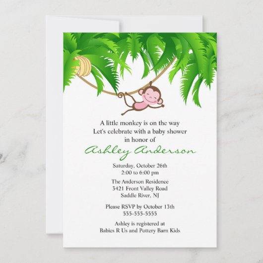 Little Safari Monkey Baby shower Invitation Kaart (Voorkant)