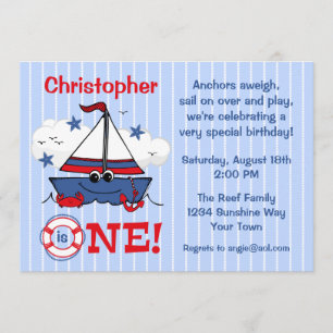 Little Sailboat 1st Birthday Kaart