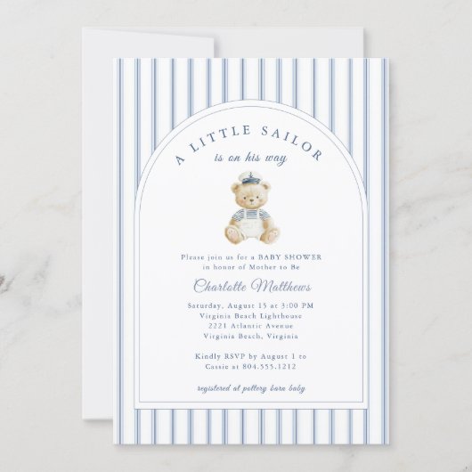 Little Sailor Bear Coastal Baby Shower Invitation (Devant)
