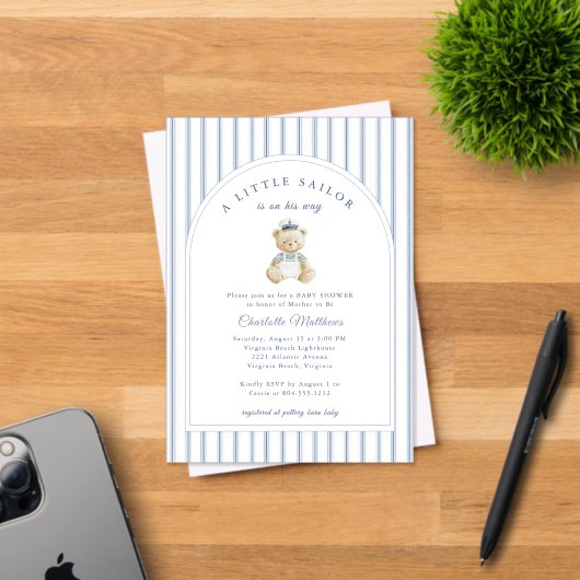 Little Sailor Bear Coastal Baby Shower Invitation (Insitu (Carte d'invitation))