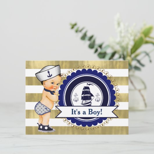 Little Sailor Boy nautisch Baby shower Kaart (Staand voorkant)