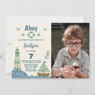 Little Sailor Nautical Birthday Invitation Kaart