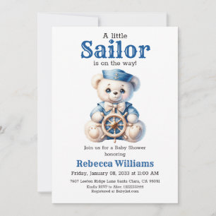 Little Sailor Nautical Blue Beer Boy Baby shower Kaart