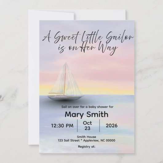 Little Sailor on Her Way Baby shower Invite Kaart (Voorkant)