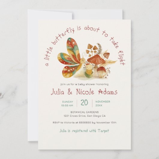 Little Schattige Butterfly Cocoon Mushroom Baby sh Kaart (Voorkant)