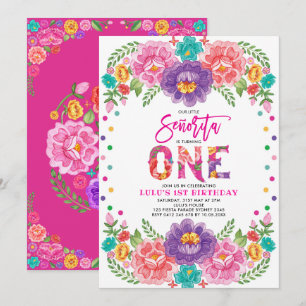 Little Senorita Mexican Fiesta Floral 1st Birthday Kaart