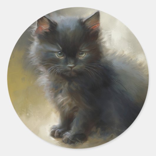 Little Shadow Black Kitten Ronde Sticker (Voorkant)