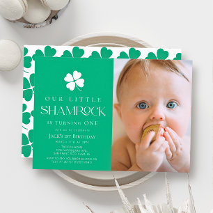 Little Shamrock Groene Jongen Foto 1e Verjaardag Kaart