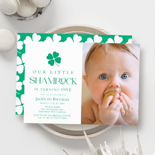 Little Shamrock Moderne Jongen Foto 1e Verjaardag Kaart