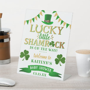 Little Shamrock St. Patrick's Day Baby shower Reclamebord Met Voetstuk