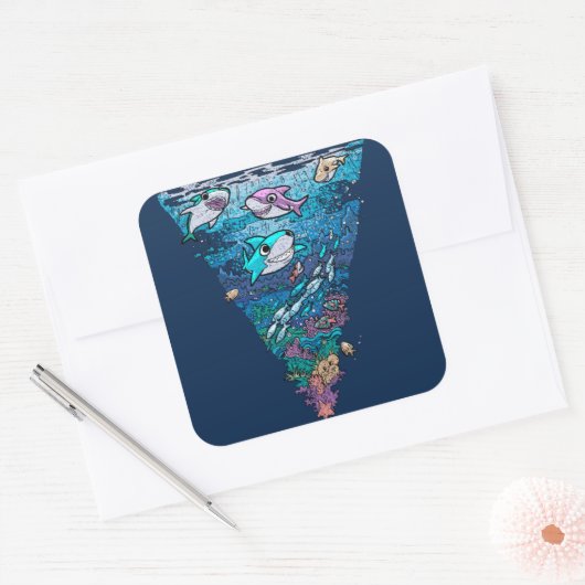 Little Shark Doodle Vierkante Sticker (Envelop)