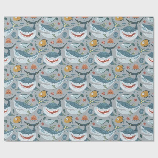 Little Shark Grey 1e 2e 3e verjaardagsfeestje Cadeaupapier (Vlak)