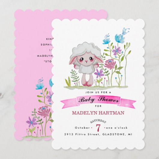 Little sheep in watercolor kaart (Voorkant / Achterkant)