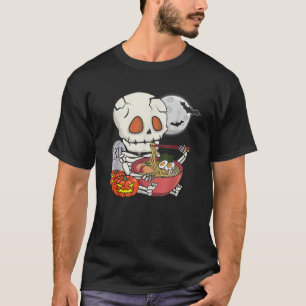 Little Skelton Eating Ramen Kawaii Spooky Anime Ha T-shirt