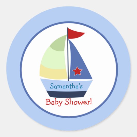 Little Skipper Sailboat Round Custom Favor Sticker (Voorkant)