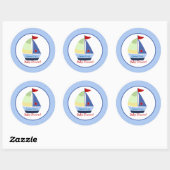 Little Skipper Sailboat Round Custom Favor Sticker (Vel)