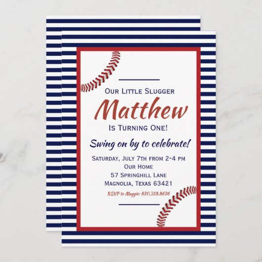 Little Slugger Honkbal Verjaardag Uitnodiging (Voorkant / Achterkant)