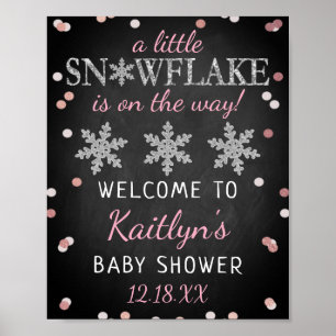 Little Snowflake Girls Winter Baby shower Welcome Poster