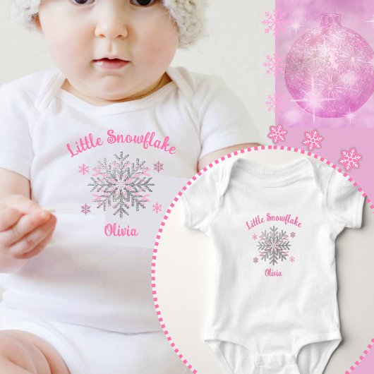 Little Snowflake Pink Grey Winter Baby Shower Gift Romper