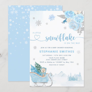Little Snowflake Teddy Bear Winter Baby shower Boy Kaart