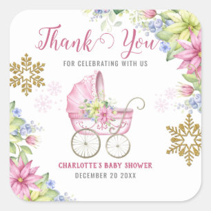 Little Snowflake Winter Bloemen Roze Baby shower Vierkante Sticker