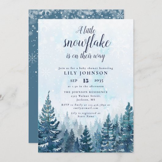 Little Snowflake Winter Forest Baby shower Kaart (Voorkant / Achterkant)