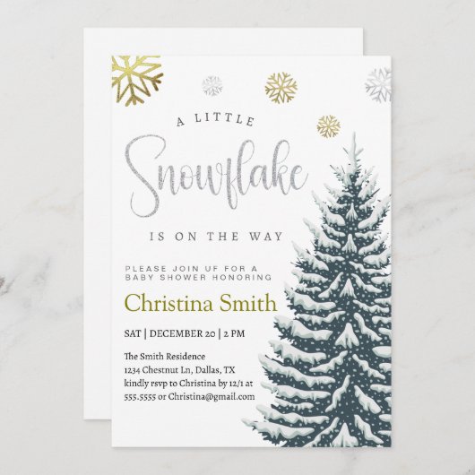 Little Snowflake Winter Wonderland Baby shower Kaart (Voorkant / Achterkant)