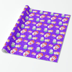 Little Snowman Paars Cadeaupapier