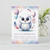 Little Snowy Owl Birthday Invitation Boho (Debout devant)