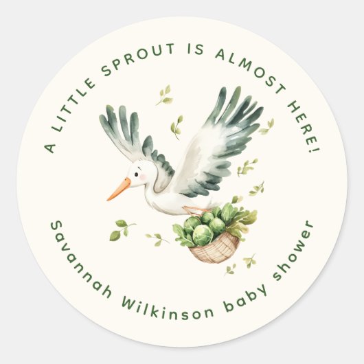 Little Sprout Baby Shower Stork Sticker (Devant)