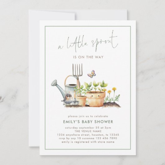 Little Sprout Border Sage Gingham Baby Shower Kaart (Voorkant)