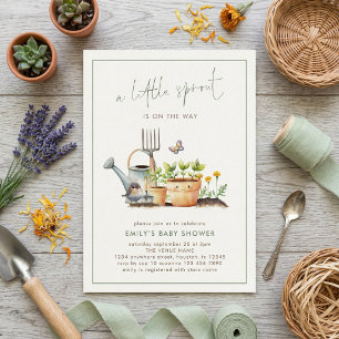 Little Sprout Border Sage Gingham Baby Shower  Kaart