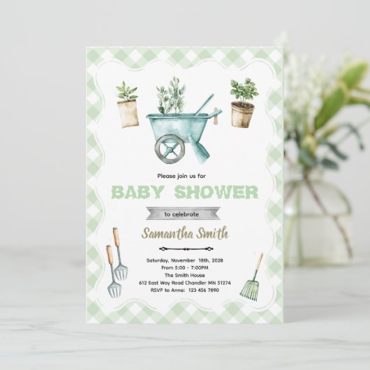 Little Sprout gardening baby shower invitation Kaart (Staand voorkant)
