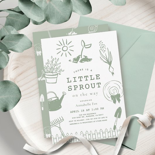 Little Sprout Hand-drawn Garden Baby Shower Kaart