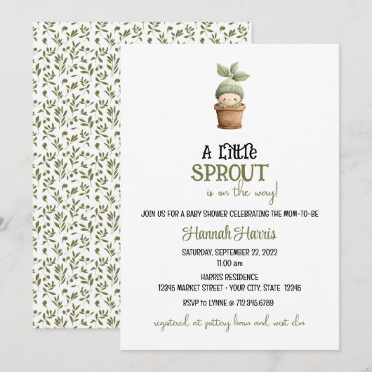 Little Sprout on the Way Baby Shower Invitation (Devant / Derrière)