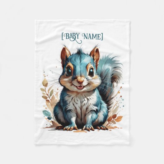 Little Squirrel Blue gepersonaliseerd Fleece Deken (Voorkant)